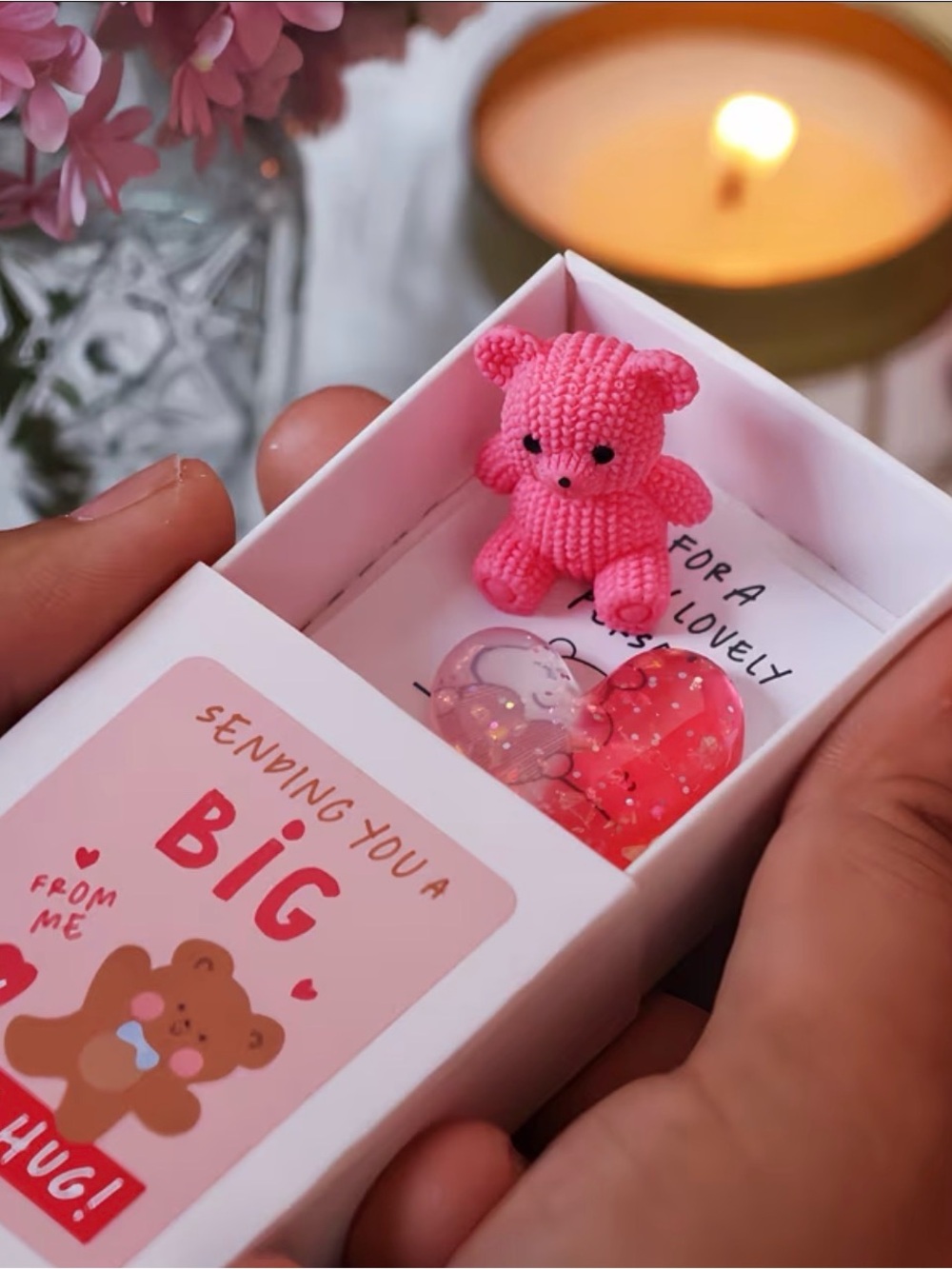 A Pretty Pink Pocket Bear with Heart in a Gift Box